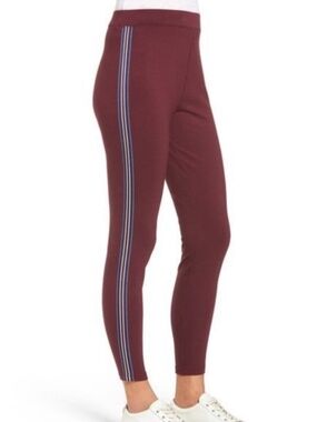 ✨3 for $50✨ Nordstrom Stripe Ponte Skimmer Leggings / Track Pants in Maroon, M
